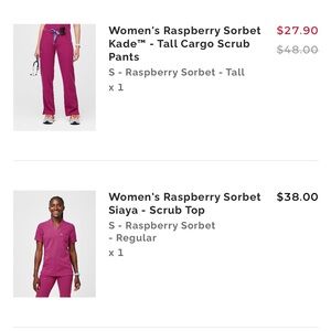 Figs Women's Raspberry Sorbet Scrubs- fitted top and Cargo scrub